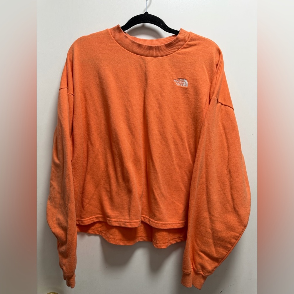 The North Face Orange Fleece Crewneck Sweatshirt Oversized Boxy Outdoors Sz XXL